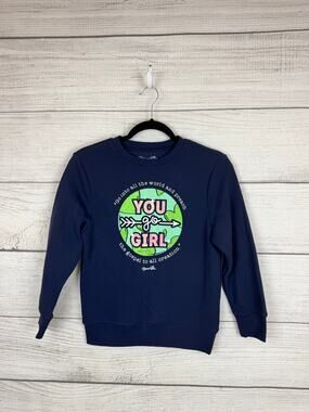 Blessed Girl Girl's Navy "You Go Girl" Sparkle Graphic Sweatshirt Size Medium